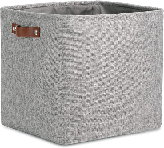 DULLEMELO Cube Basket for Storage and Organization, Collapsible Fabric Cube for Closet, Laundry, Nursery and Shelves - Decorative Empty Basket for Gifts (Gray)