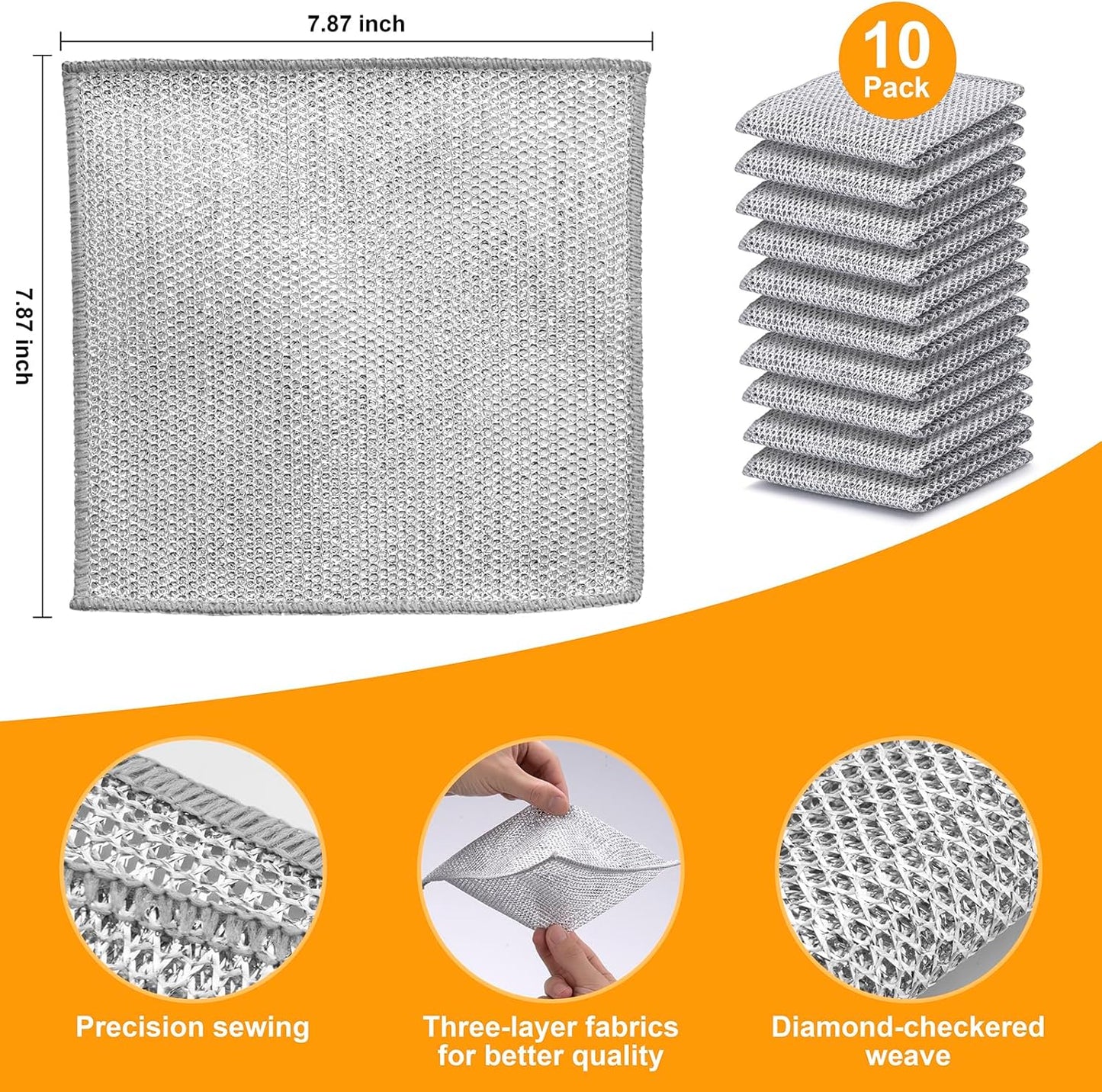 Inkhut Non Scratch Wire Dishcloth, Multipurpose Wire Dishwashing Rag for Wet and Dry, Multifunctional Dish Rags for Washing Dishes, Reusable Steel Wool Scrubber for Kitchen Cleaning