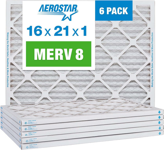 Aerostar 16x21x1 MERV 8-6 Count - High Efficiency Pleated HVAC, Furnace & Air Conditioner Filters - Removes Dust, Lint, Mold & Allergy-Causing Pollen