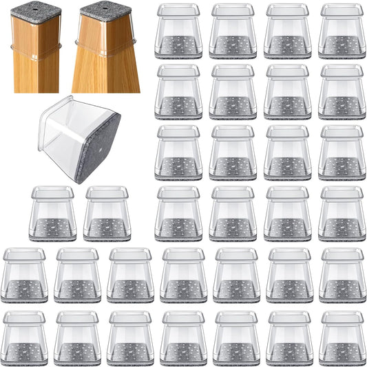 32 Pcs Square Chair Leg Protectors for Hardwood Floors,Felt Furniture Floor Protectors with Silicone Caps, Large Size (Fits Chair Legs with Side Length: 1-1/16'' to 1-5/8''")