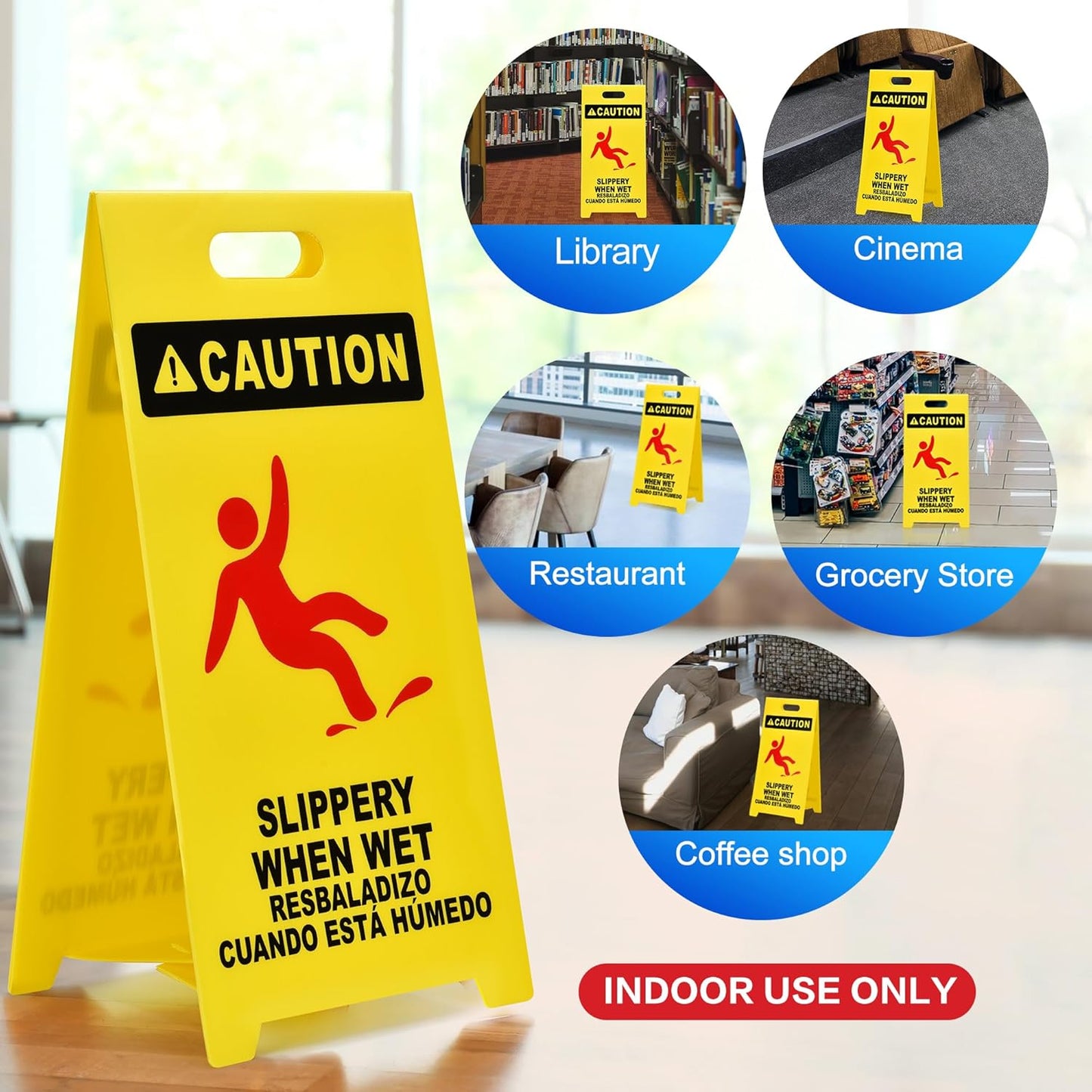 MATTHEW CLEANING 25'' Industrial Wet Floor Sign 12 Pack 2-Sided Durable Corrugated Plastic Birght Yellow Multilingual Warning Signs Commercial Caution Wet Fold-out Floor Signs For Indoors