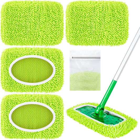 Reusable Microfiber Mop Pads Compatible with Sweeper Mop, Washable Wet Pads Refill & Highly Absorbent Dry Sweeping Cloths - Chenille Mop Pads for All Sealed Floors Cleaning (Mop is not Included)