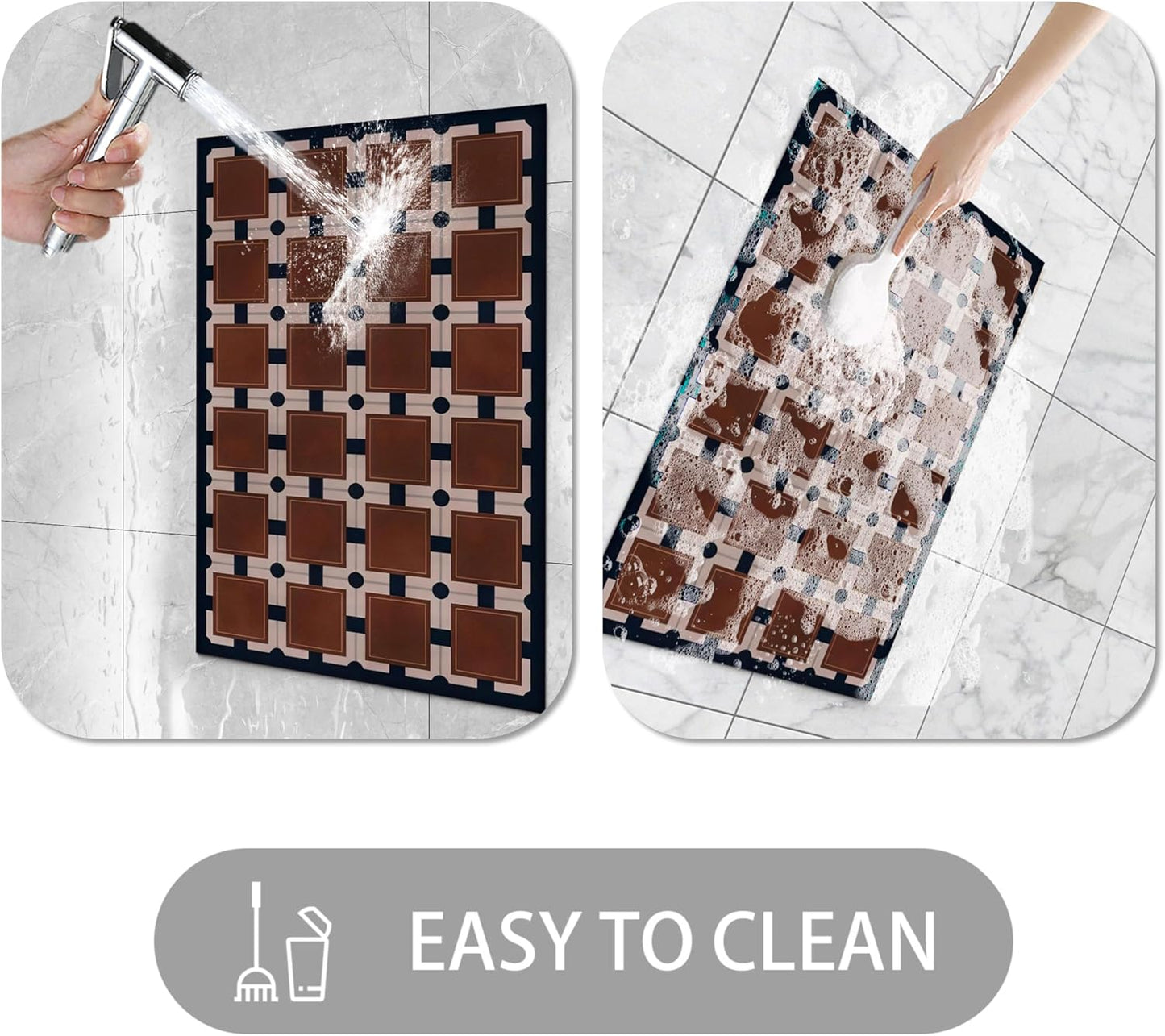 Ultra Thin Door Mat Indoor Entrance, 1/10 in Thin Door Mats for Inside Entry, Non-Slip Rubber Backing Washable Doormat, Fade Resistant, Absorbent, Low Profile Dirt Trapper, 30"X17",Brown Checkered