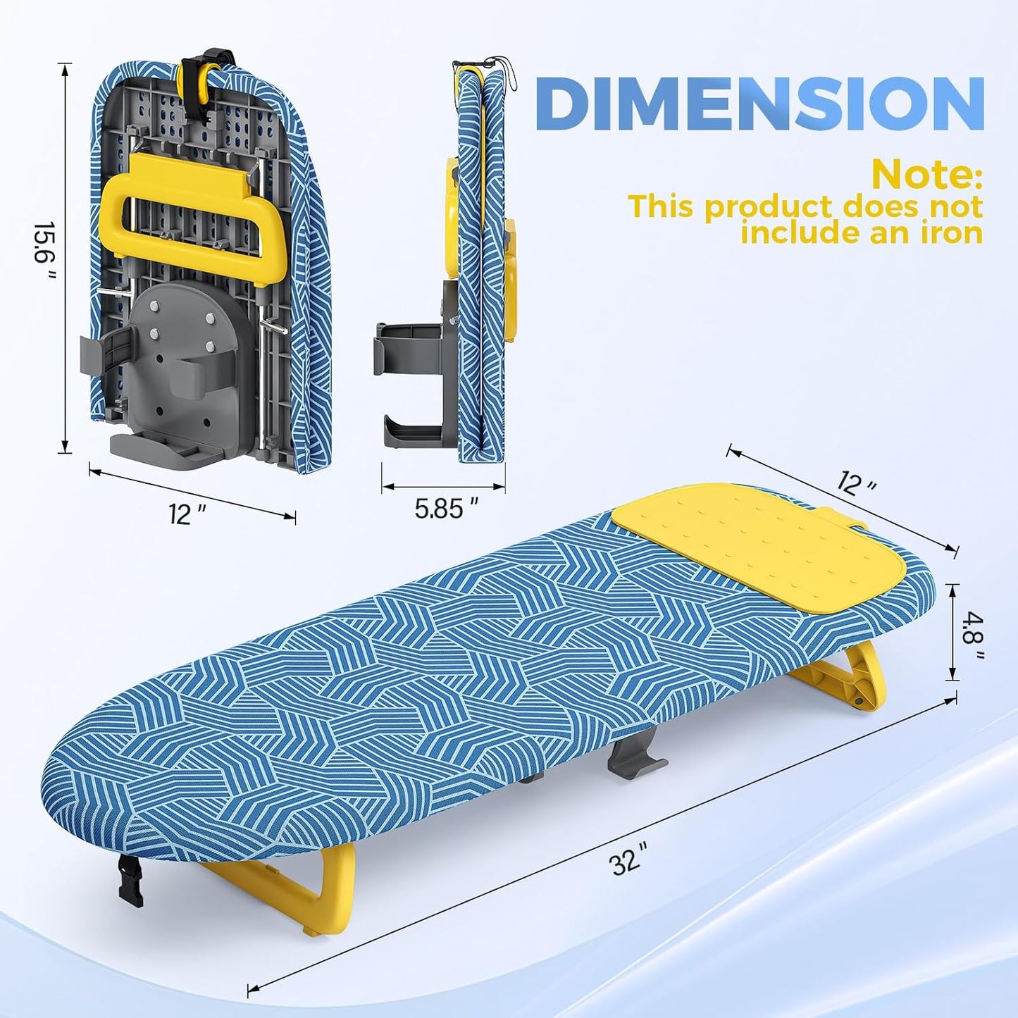 KINGBOARD Tabletop Ironing Board, Small Ironing Board with Iron Holder, Foldable Mini Iron Board, Easy Storage for Travel & Dorm, 12x32 Blue