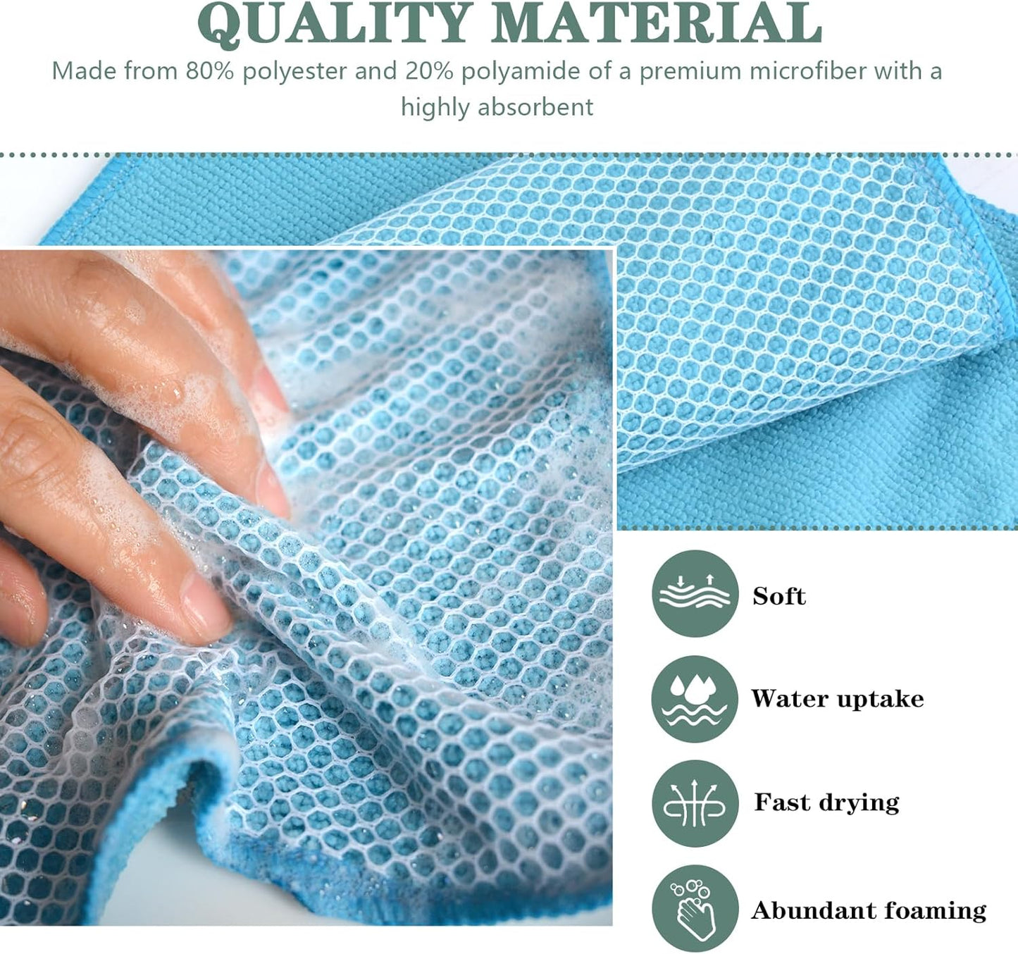 SINLAND Microfiber Dish Cloth for Washing Dishes Dish Rags Best Kitchen Washcloth Cleaning Cloths with Poly Scour Side 5 Color Assorted 7.87inchx7.87inch 20pack