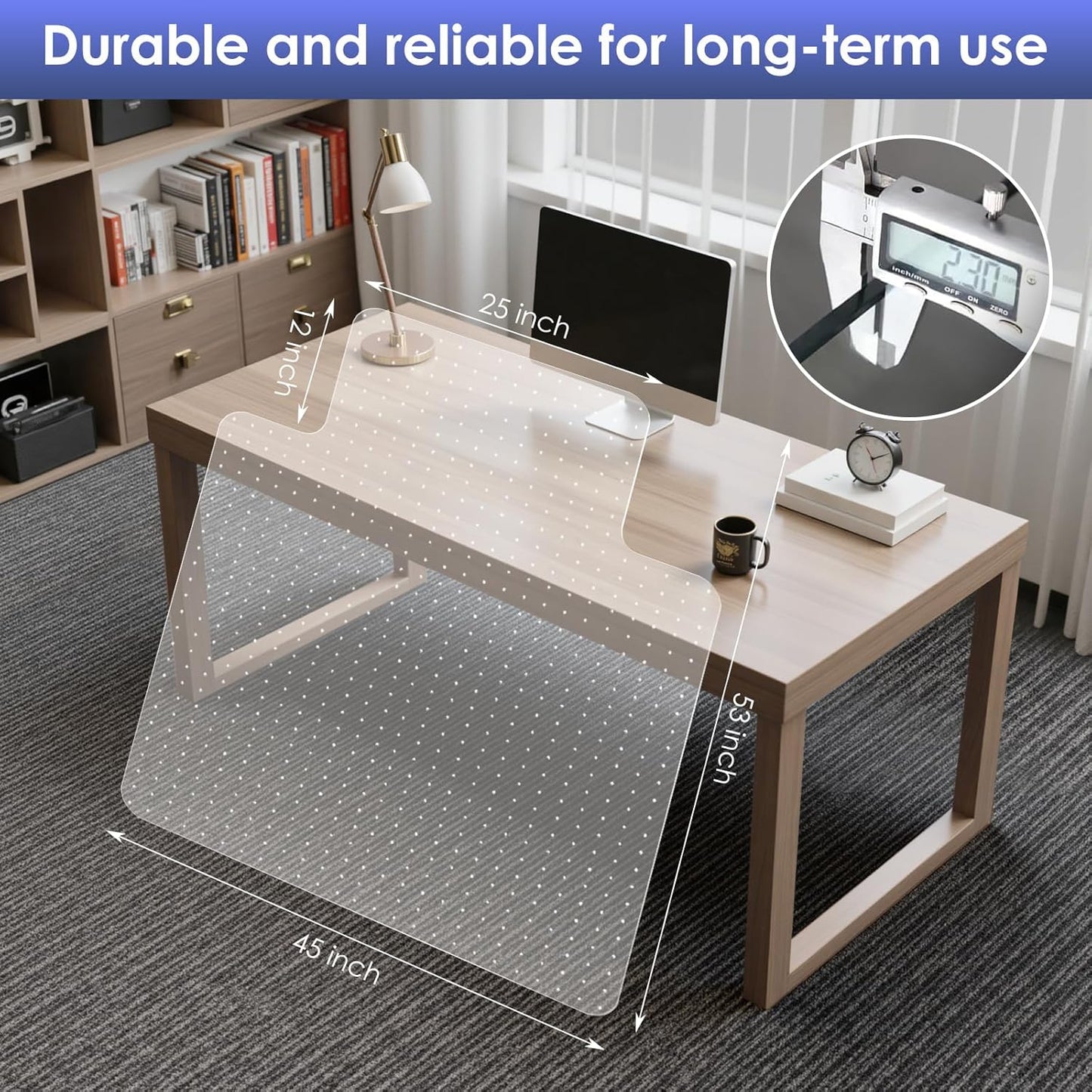 Kuyal Office Chair Mat for Carpet, 45x53 Clear Heavy Duty Computer Chair Mat with Lip, Under Desk Protector Carpeted Floors Mat, Easy Chair Movement,Ship Flat