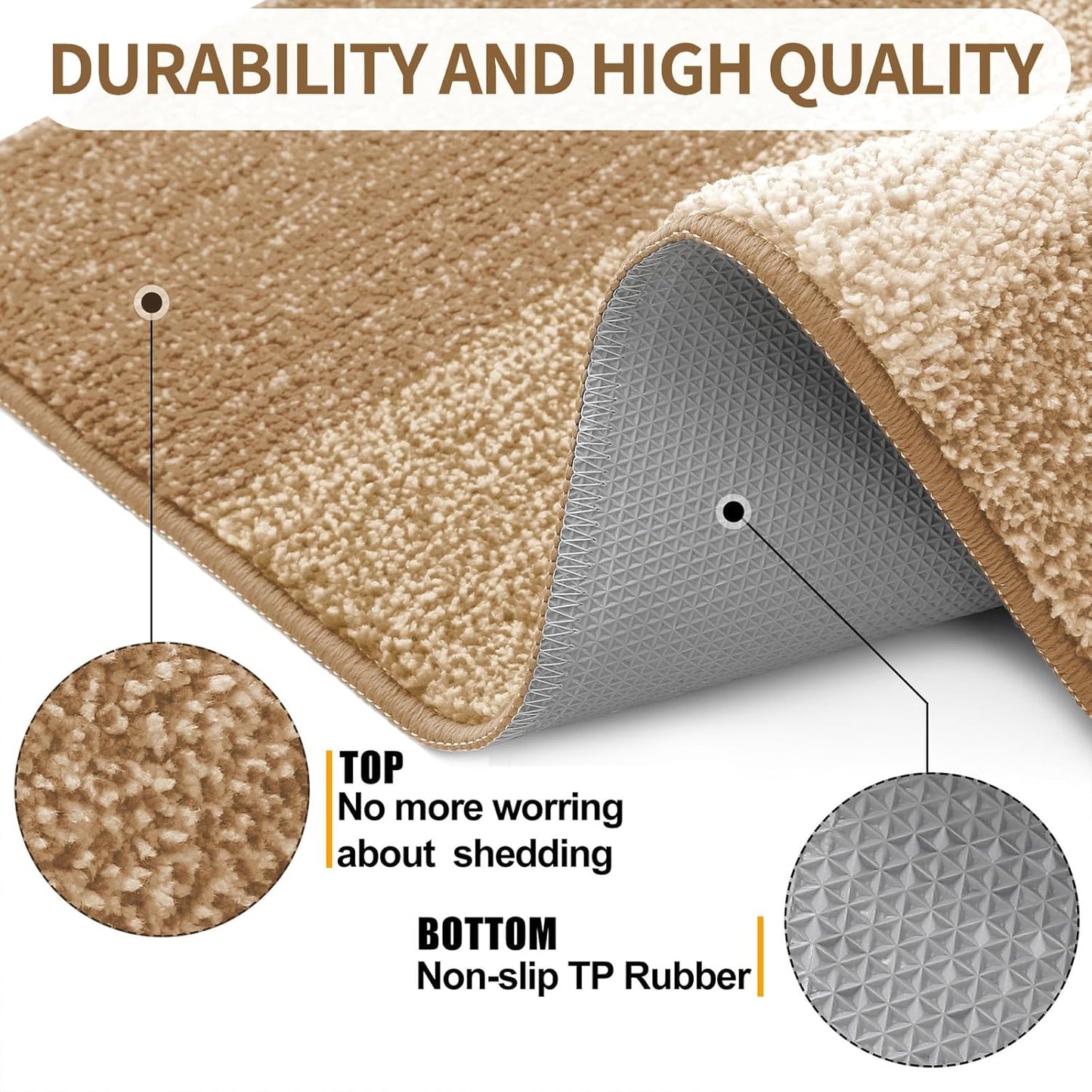 Kitinjoy Indoor Outdoor Door Mat, 32x20 Non-Slip Absorbent Dirt Trapper, Low-Profile Washable Inside Entrance Front Floor Mat, Sturdy Soft Entry Doormats for Entryway, Camel