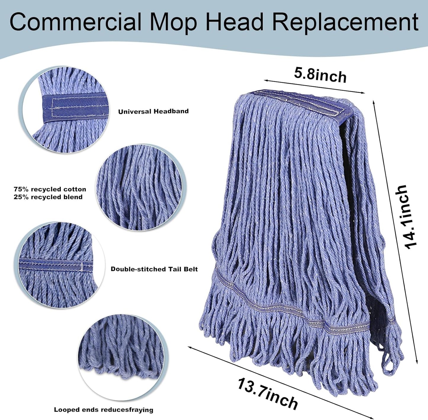 JERIA 16 Pack Heavy Duty Mop Head Replacements,String Mop Head for Commercial,Used for Home,Office and Kitchen,Washable,Reusable Mop