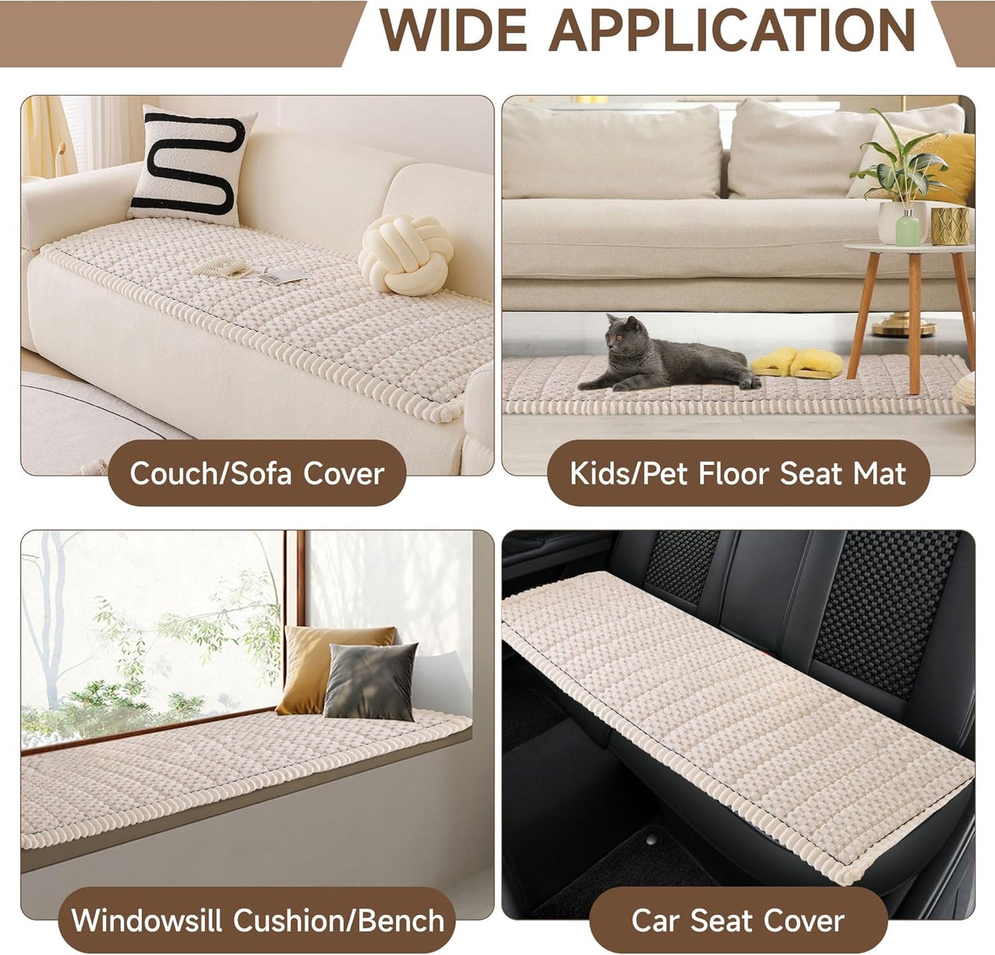 OTOB Couch Covers for Dogs Washable, Non Slip Plush Fuzzy Sofa Slipcovers Dog Cushion Mat, Soft Cozy Kids Pet Friendly Furniture Protector Sofa Cover, All Seasons (Cream, 31.5" x 63.0'')