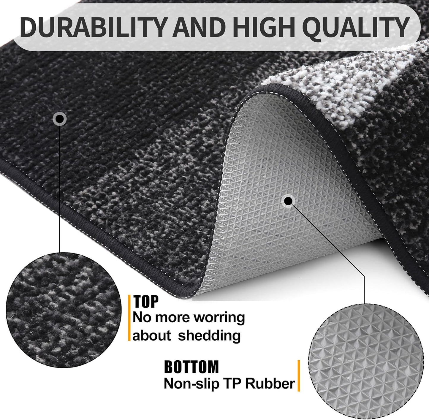 Kitinjoy Indoor Outdoor Door Mat, 47x24 Non-Slip Absorbent Dirt Trapper, Low-Profile Washable Inside Entrance Front Floor Mat, Sturdy Soft Entry Doormats for Entryway, Black