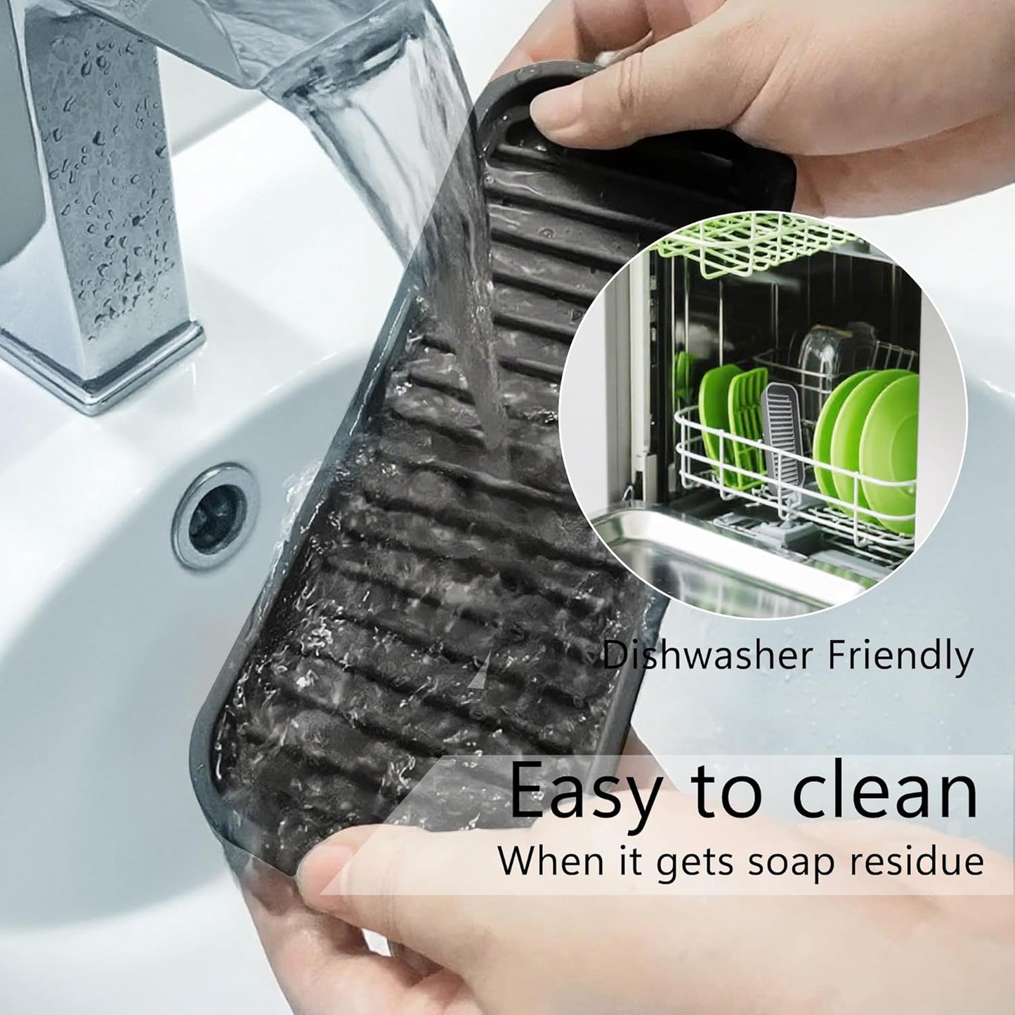 Silicone Sponge Holder Kitchen Sink Organizer Tray Dish Caddy Soap Dispenser, Scrubber Spoon Holder, Dishwashing Accessories (Black, 2 Pack)