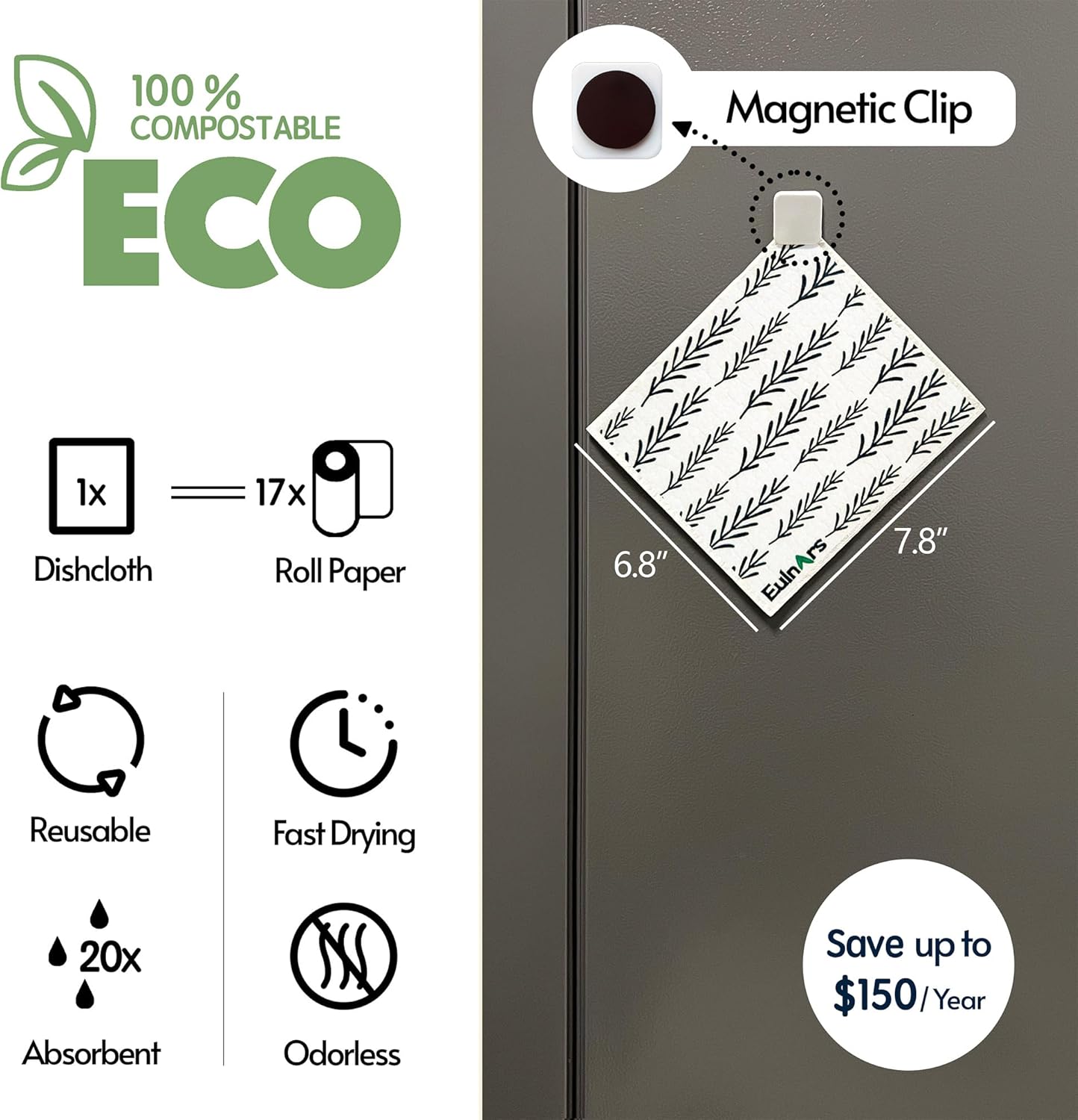 Swedish Dishcloths for Kitchen, 8 Pack Flower Reusable Paper Towels Washable, Non-Scratch Swedish Kitchen Towels, Super Absorbent Cellulose Dish Cloths, Eco Friendly