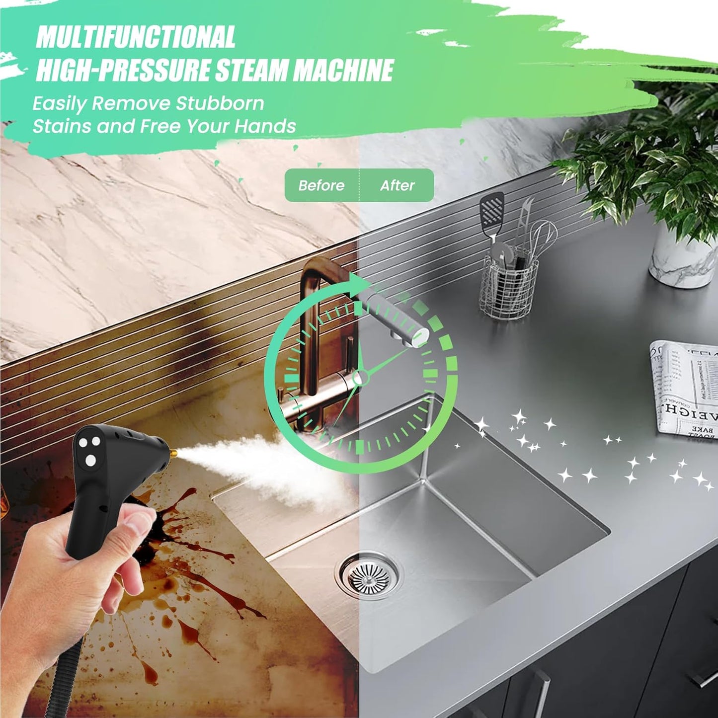 2500W Steam Cleaner for Home Use, 6-level Speed Adjustable Handle, 1.2L Handheld Car Steam Cleaner for Home Car Kitchen Furniture Floor, High Pressure Steam Machine with 4 Brush Heads White