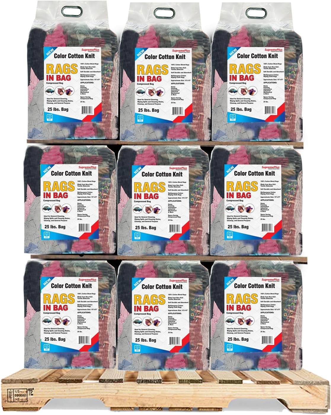 Premium Color Knit Cleaning Rags (600 lbs Pallet - 24x25 lbs. Bag) – Shop Rags Bulk for Workshops, Mechanics, Painters, and Home Use, Multipurpose Cotton T-Shirt Rags