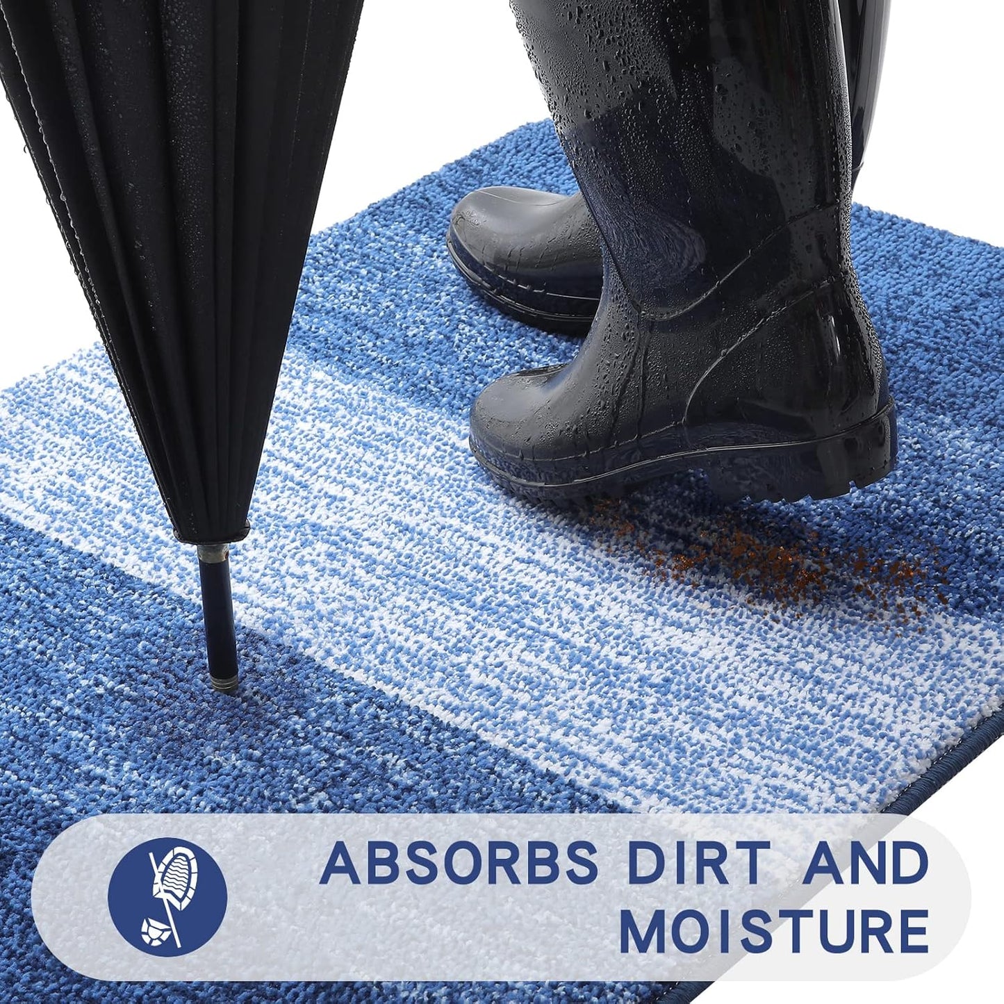 Kitinjoy Indoor Outdoor Door Mat, 47x24 Non-Slip Absorbent Dirt Trapper, Low-Profile Washable Inside Entrance Front Floor Mat, Sturdy Soft Entry Doormats for Entryway, Navy Blue