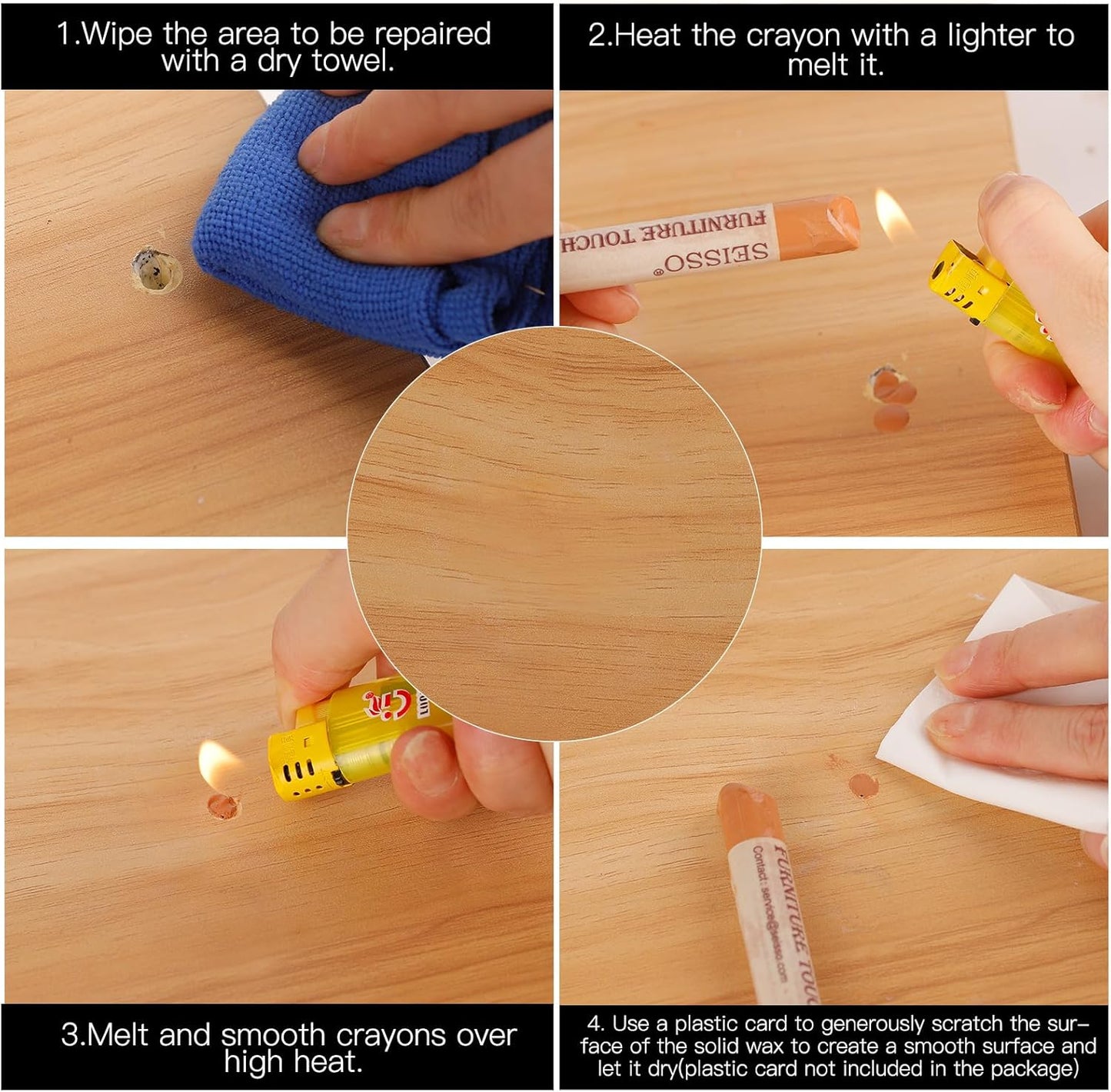 SEISSO Wood Filler Sticks- 6 Pcs, Furniture Repair Wax Crayons, Furniture Marking Repair - Scratch, Cracks, Hole, Table, Wood Floor, Guitar - Maple