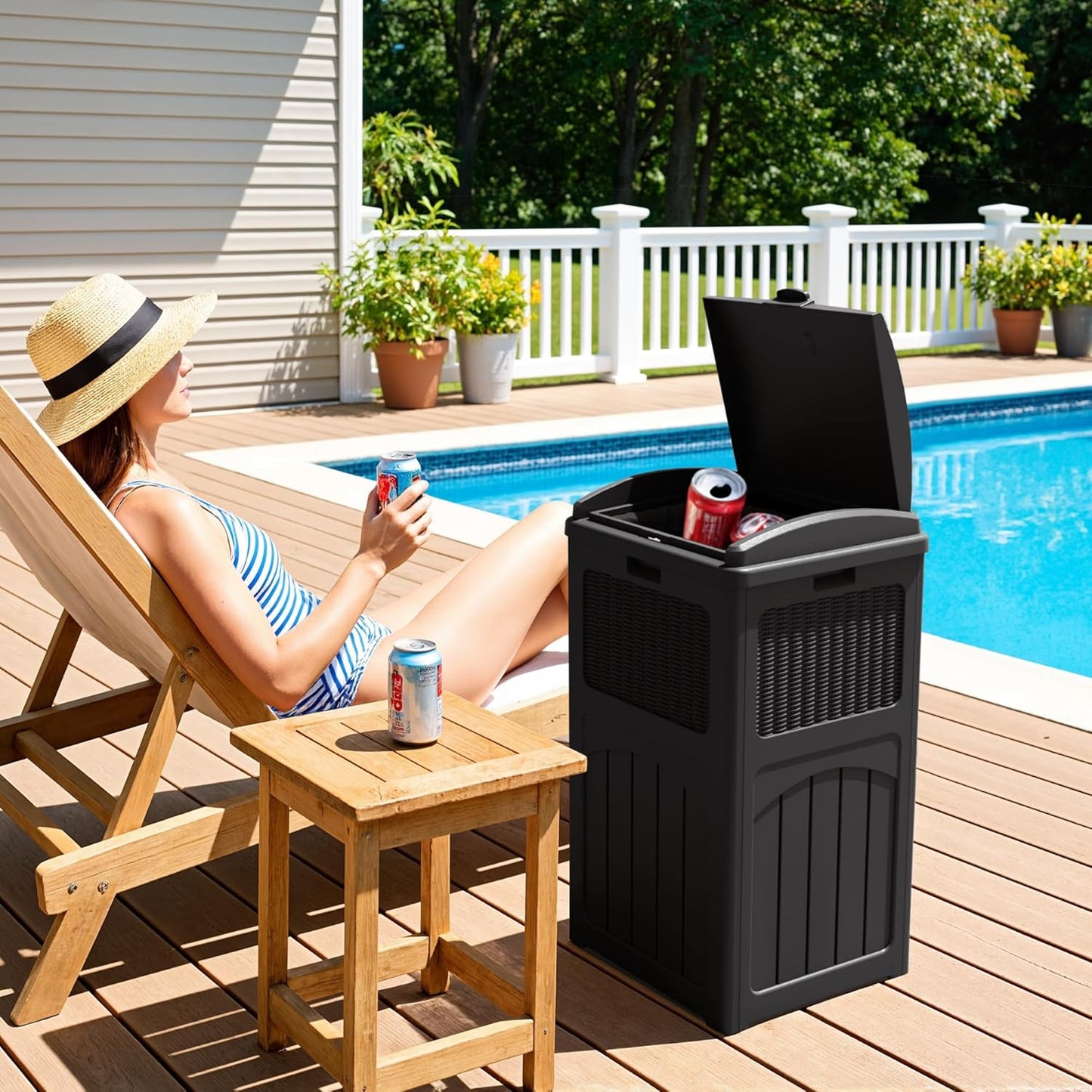 Greesum 33 Gallon Outdoor Trash Can with Lid (2-Pack), Heavy Duty Resin Garbage Bin, Waterproof & UV Resistant for Patio, Garden, Deck, Yard, Dark Black