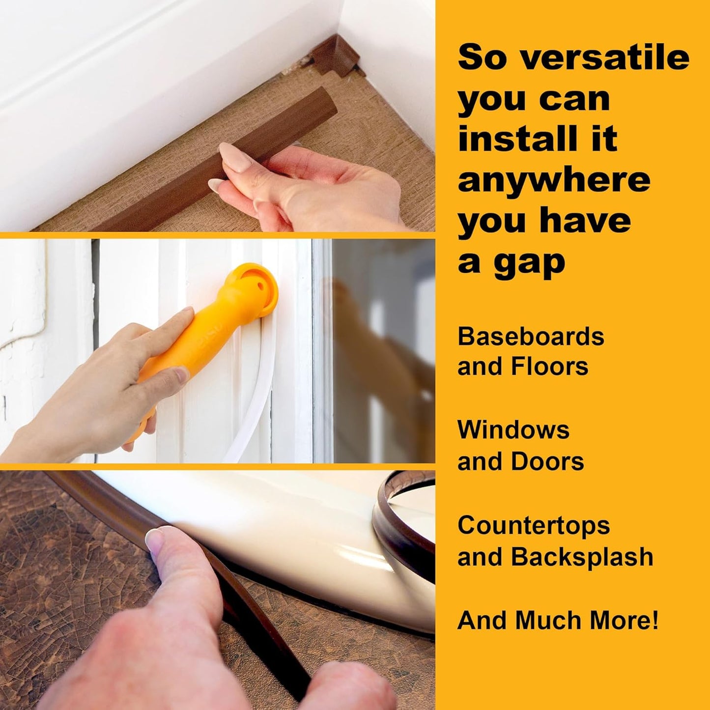 InstaTrim The Original Flexible Trim -10ft Dark Brown 3/4" Wide Caulk Tape - Adhesive Trim with Many Uses Including Caulking for Bathtubs, Sinks, Counters, Tile, Floors - Made in USA