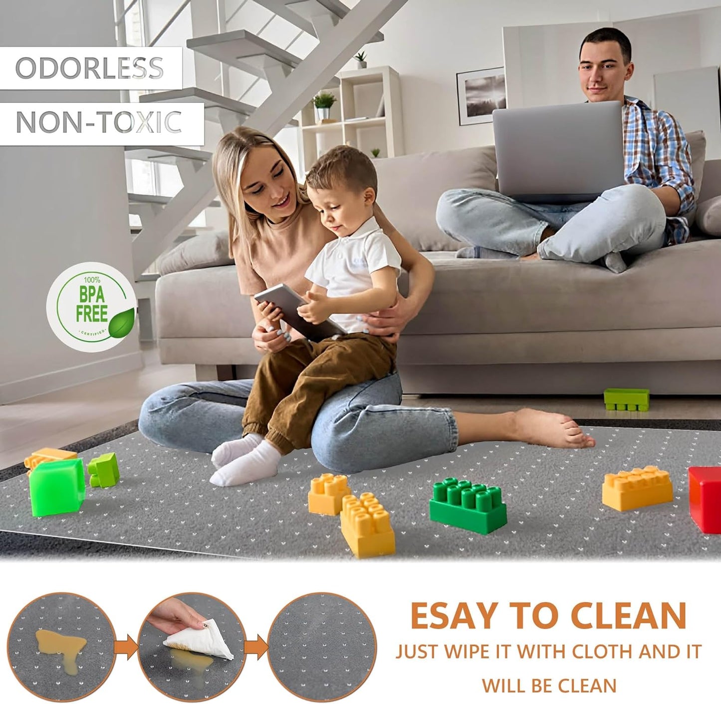 Large Chair Mat for Carpet, Easy Glide Plastic Carpet Floor Protector Mat for Office Chairs for Work & Home