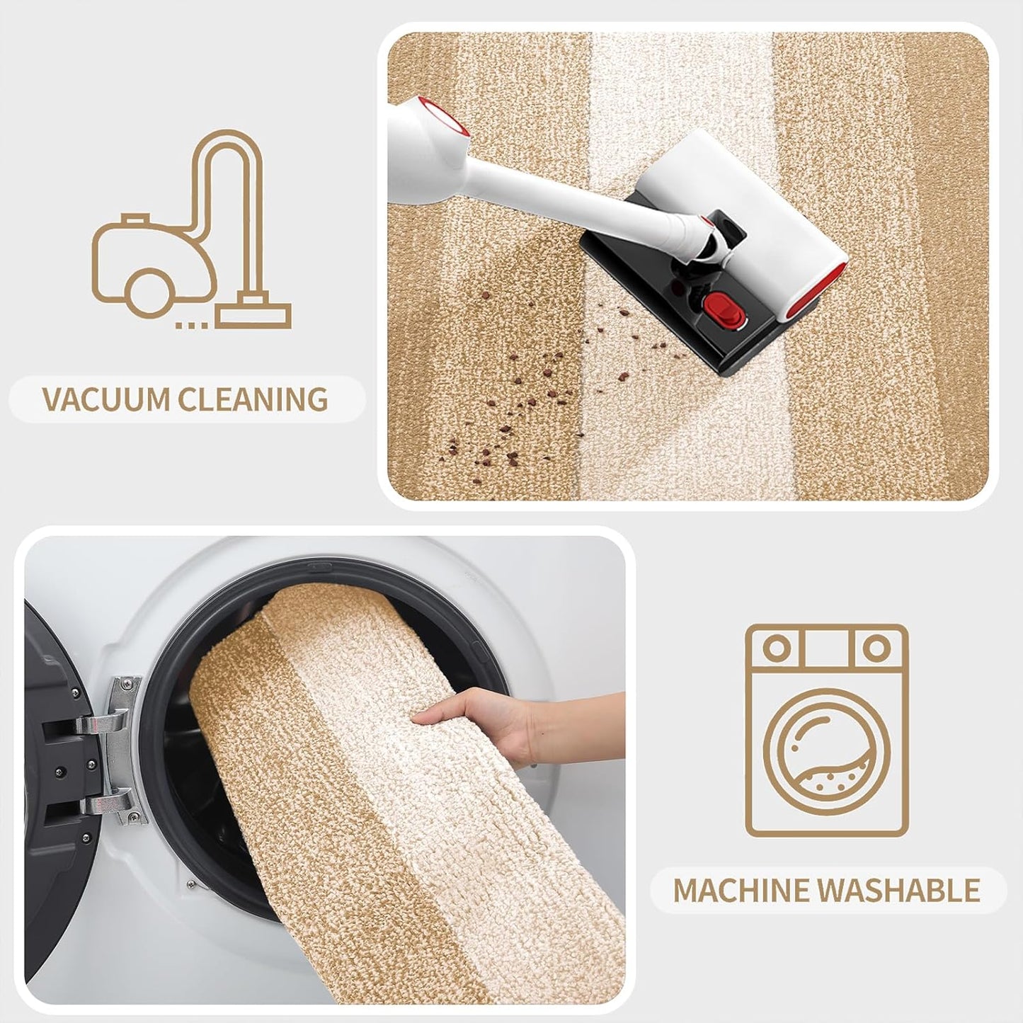 Kitinjoy Indoor Outdoor Door Mat, 59x36 Non-Slip Absorbent Dirt Trapper, Low-Profile Washable Inside Entrance Front Floor Mat, Sturdy Soft Entry Doormats for Entryway, Beige