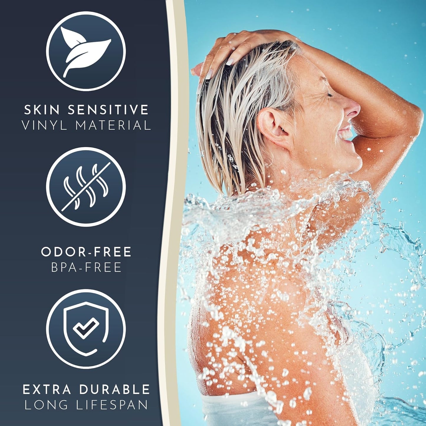 Homerella Anti Slip Shower Mat | Anti Mold Non Slip Bathtub Mat for Inside Shower | Square Floor Shower Mat 21 x 21 inch with Suction Cups for Grip & Hooks Hanging and Quick Drying | Machine Washable