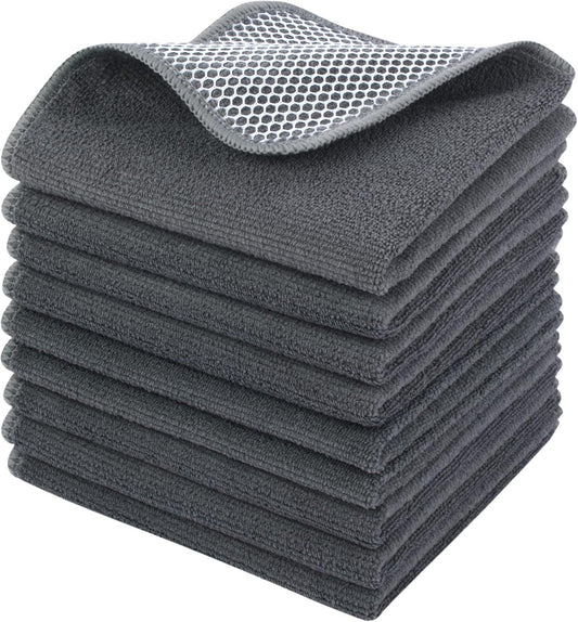 KinHwa Kitchen Washcloths for Dishes Absorbent Microfiber Dish Cloths Quick Dry Dish Rags with Poly Scour Scrub Side Ideal for Kitchen Cleaning and Housekeeping (Gray, 12inchx12inch 9 Pack)
