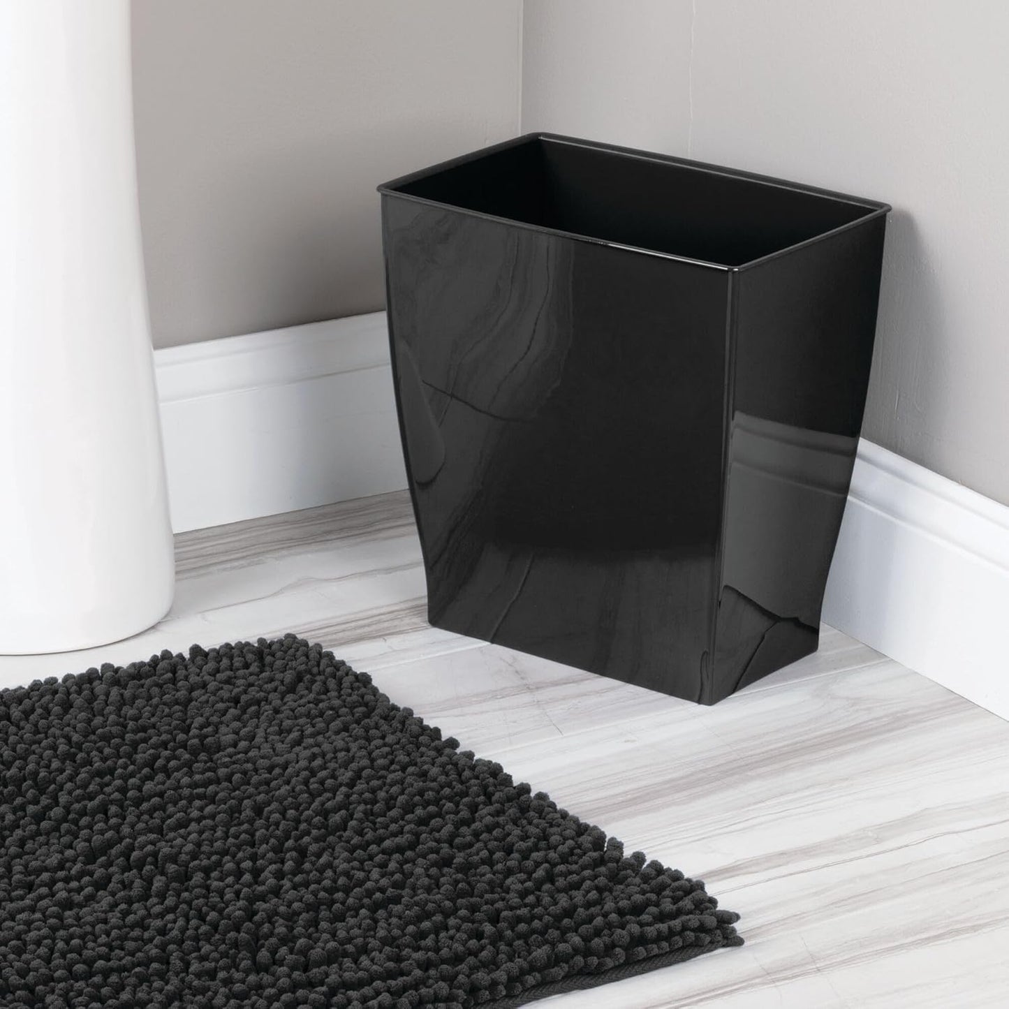 iDesign Small Rectangular Bathroom Trash Cans - Set of 2 - Black