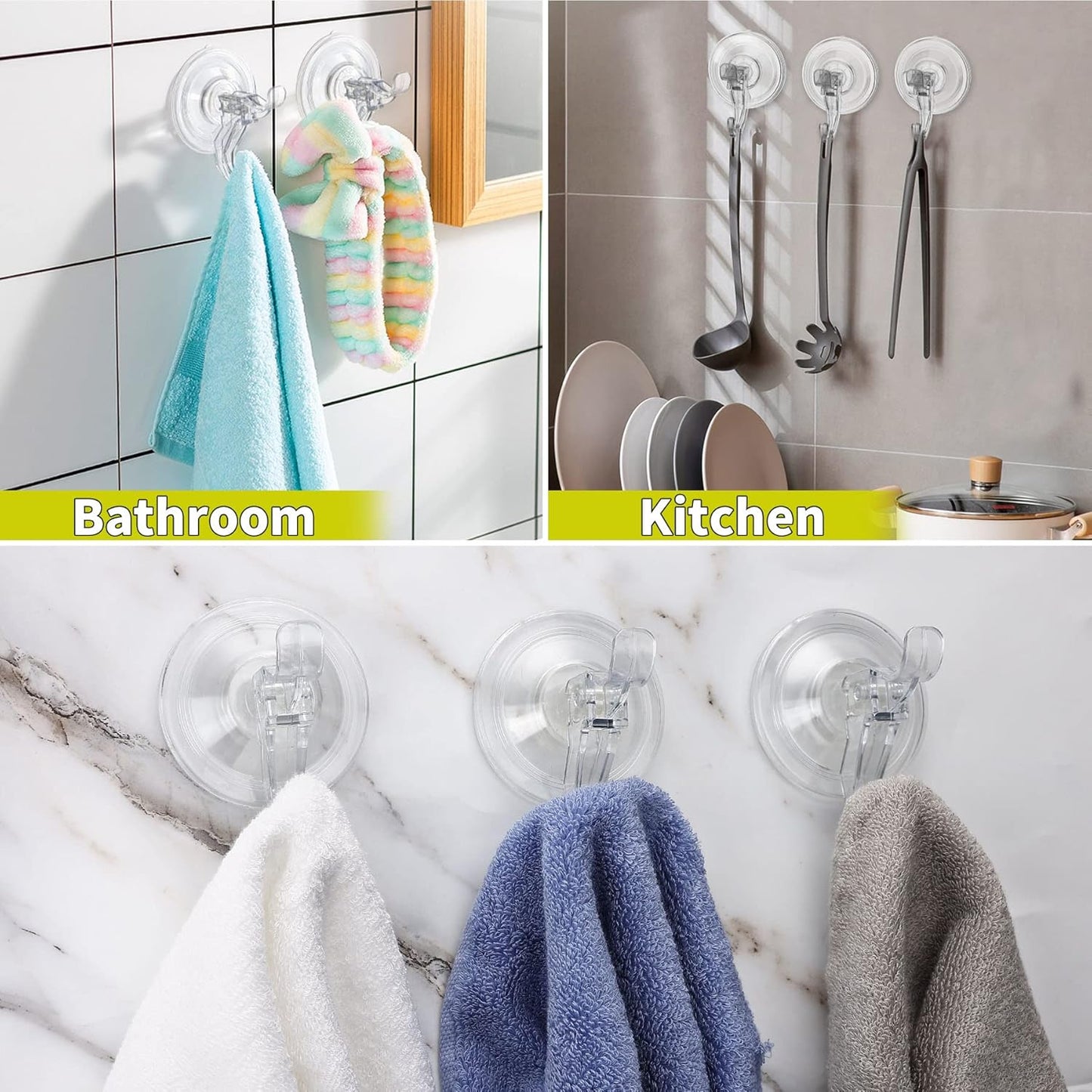 Antimbee 3 Pack Suction Cup Hooks, Clear Suction Cup Hanger, Removable Small Suction Cups for Shower, Bathroom, Glass, Door, Windows, Kitchen-Max Hanging up to 11 lbs on Smooth Surface