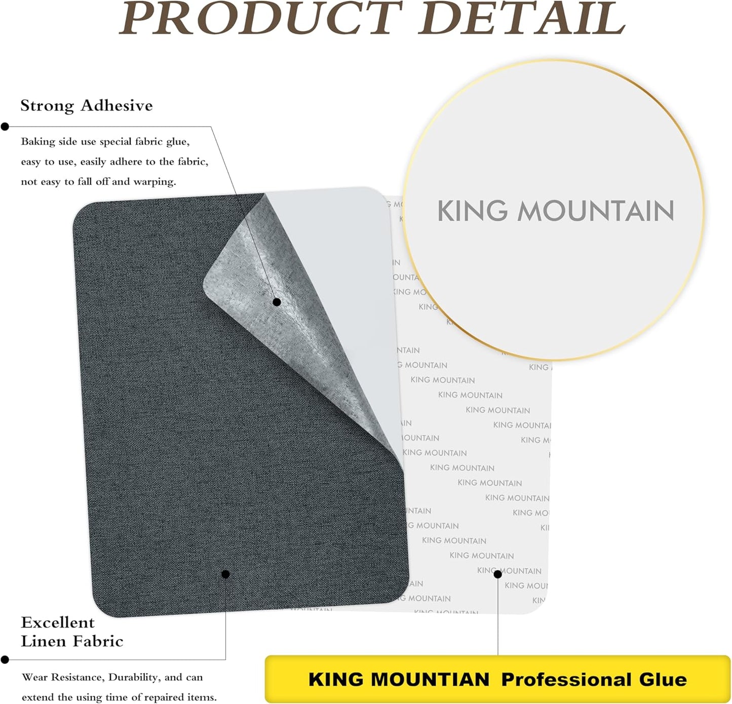 KING MOUNTAIN Fine Linen Repair Patches, Self-Adhesive Linen Fabric Patches, 8X11 inch Extra Size, Multi Color, Can be Used for Linen Sofa Repair and Linen Clothes Repair(8" x 11", Charcoal Gray)
