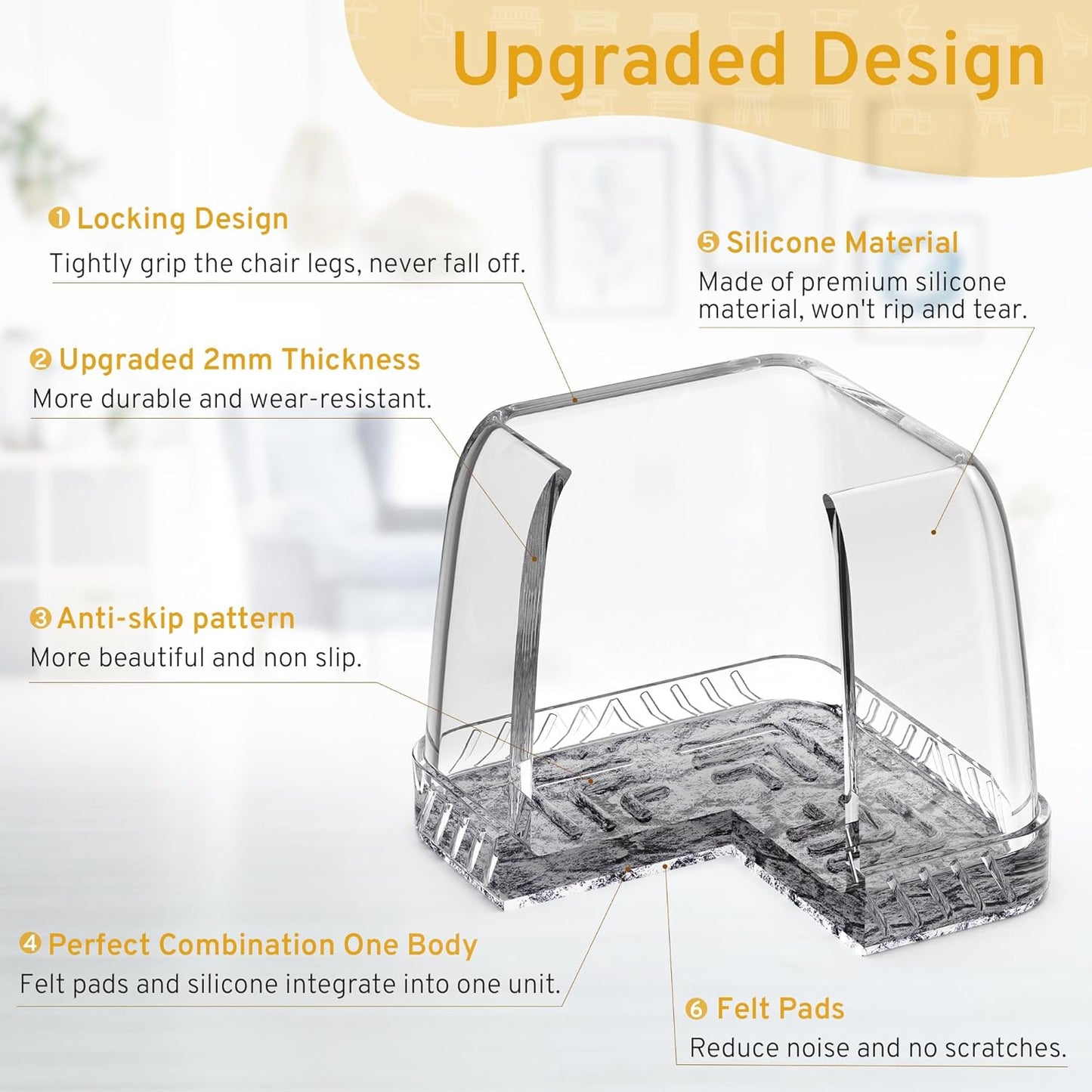 24PCS Square Chair Leg Floor Protectors, Furniture Sliders, Chair Leg Protectors for Hardwood Floors, Non-Slip Felt Furniture Pads, Silicone Cap Covers to Protect Floors, (Fit 0.75" - 1.1")