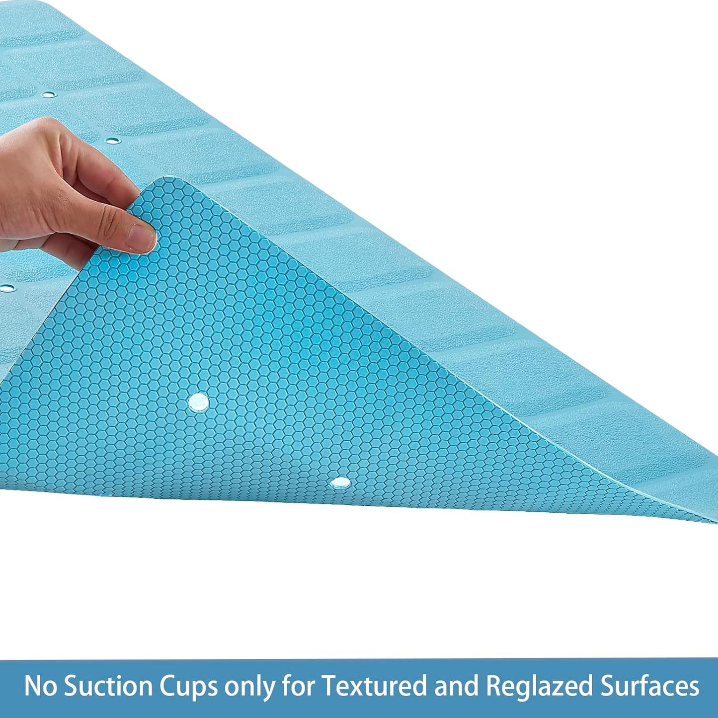 Foldable Silicone Bathtub Mat: Jumbo Size Heavy Duty Safety Bath Mat for Tub Without Suction Cups Non Slip Bath & Shower Mat for Textured, Reglazed, Refinished Tub (Blue, 35.8 x 17.7)