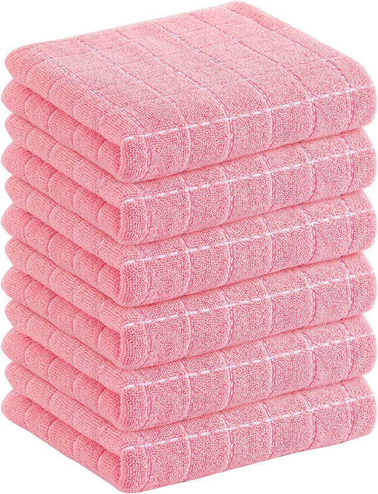 Homaxy 100% Cotton Terry Kitchen Towels(Pink, 13 x 28 inches), Checkered Designed, Soft and Super Absorbent Dish Towels, 6 Pack