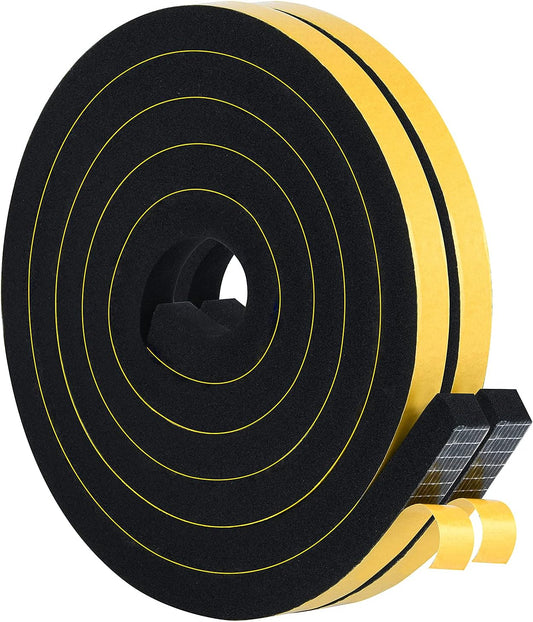 Weather Stripping High Density, 1/2 in x 1/2 in Soundproof Door Seal Strips, Weatherproof Foam Insulation Tapes for Windows Doors, Easy Cut to Size, 2 Rolls Total 13Ft