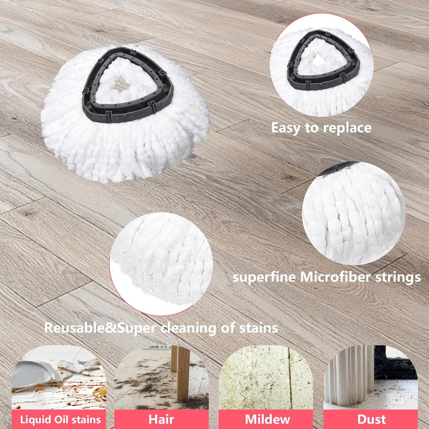 Mop Replacement Heads 4 Pcs & 1Scrub Brush & 1 Base Combo for Ocedar Easywring 1-Tank System,Microfiber Spin Mop Replacement Head,Machine Washable for Bathroom,Kitchen,Tub and Tile
