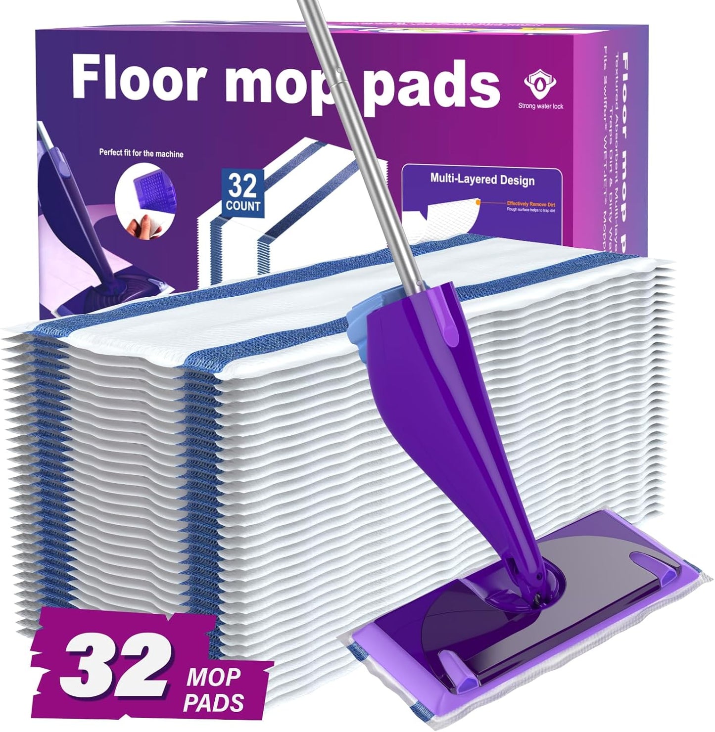 Wetjet Pads Refills, 32 Count Disposable Mop Pad Refills for Swiffer Wet Jet Mops, Thickness, Absorbent for Household Cleaning & Suit All Multi-Surface