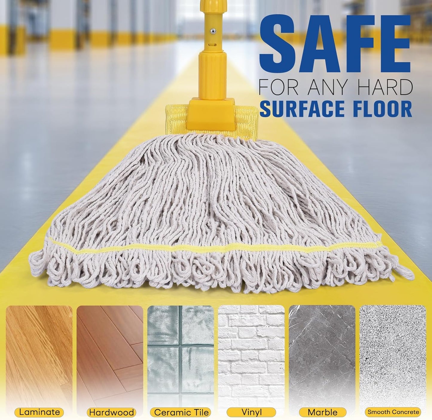 Matthew Cleaning Commercial Mop Head Replacement, 5 Inch Wide Headband, Looped End Cotton Blend String Wet Mops for Floor Cleaning, 24 oz Large, 1-Pack White