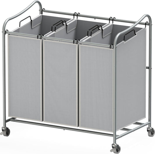Simple Houseware Heavy-Duty 3-Bag Laundry Sorter Cart, Silver