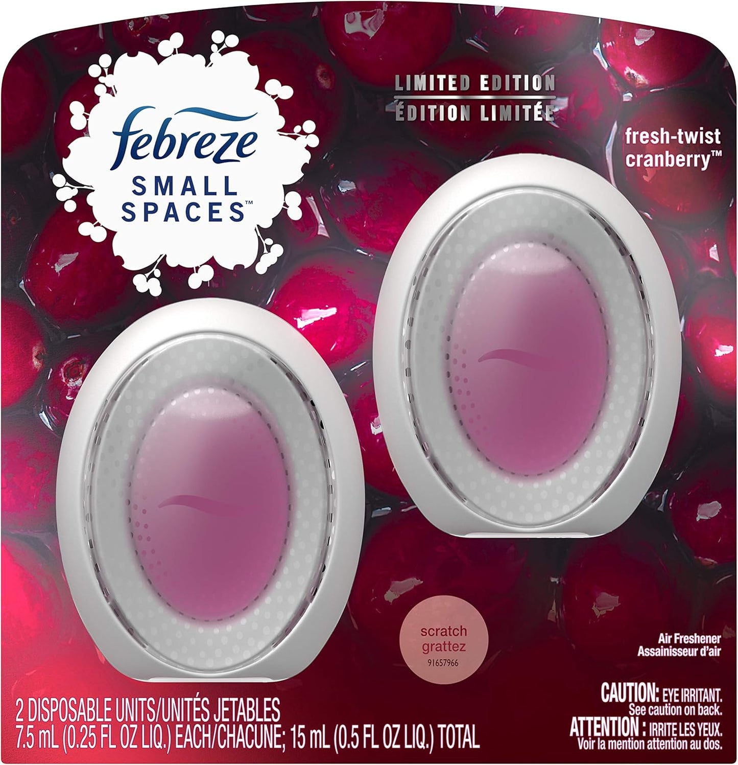 Febreze Small Spaces, Fresh - Twist Cranberry, 2 count