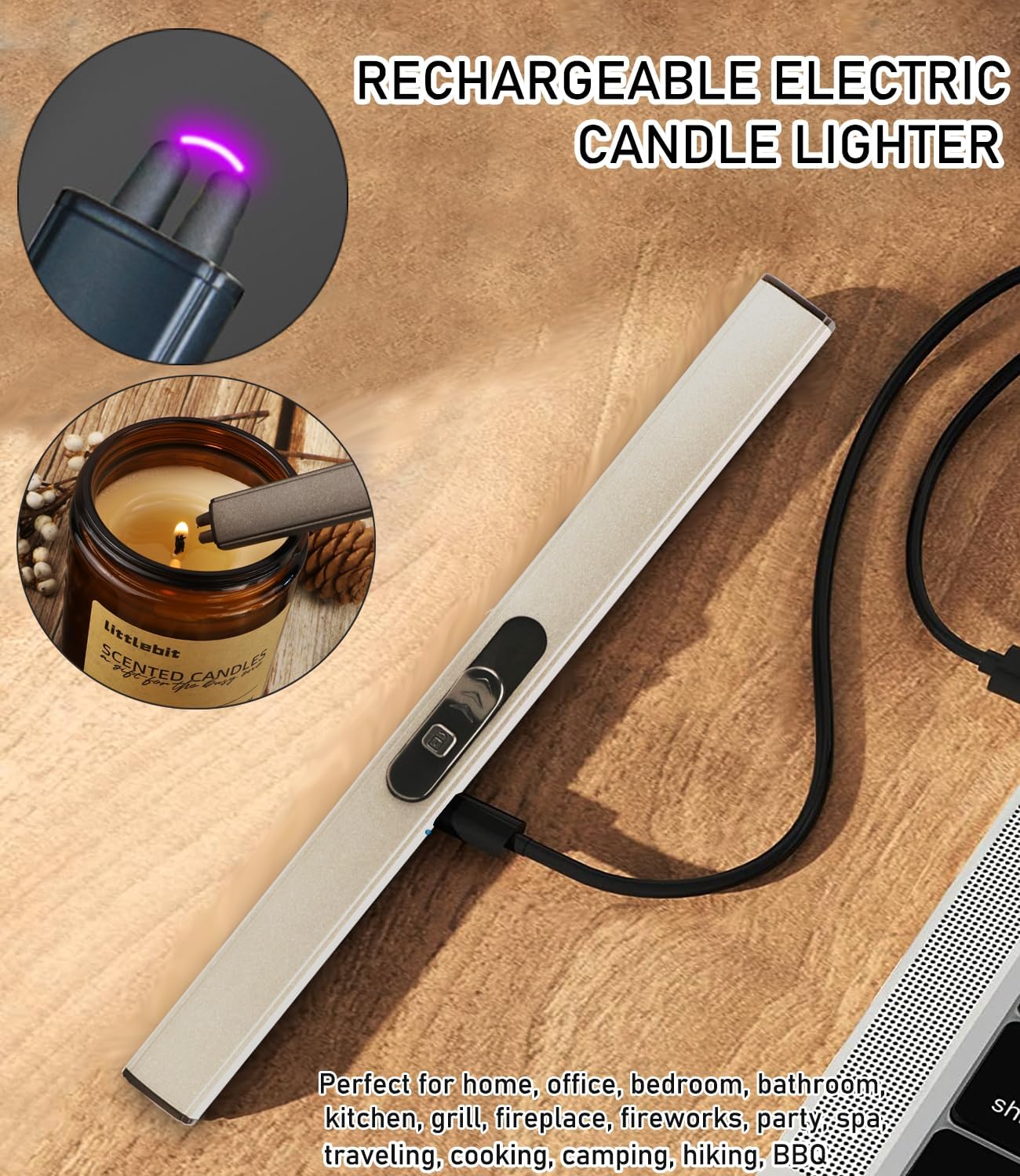 5 in 1 Candle Accessory Set, Candle Wick Trimmer Cutter, Candle Snuffer & Candle Wick Dipper,USB Rechargeable Lighter, Storage Tray Plate for Candle Lover Mom Gift, Candle Care Kit (Silver)