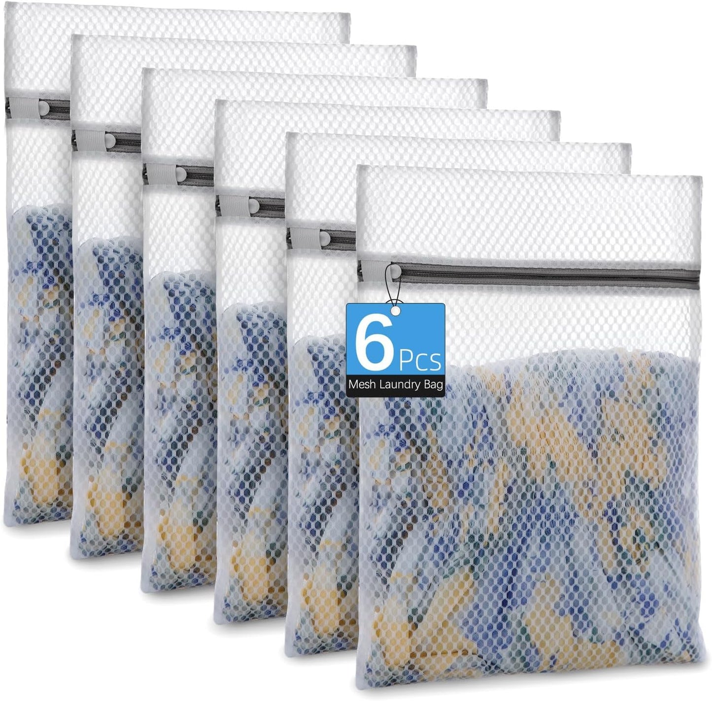 6-Pack Honeycomb Mesh Laundry Bags for Delicates - 12x16 Inches Medium Washing Bags for Bras, Lingerie, Socks, Baby Clothes - Gentle Wash Protection with Zipper Closure (6 Medium)