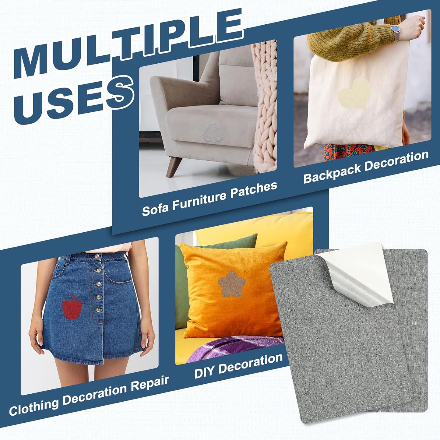 PATIKIL 8x11 Inch Linen Repair Patches, 2Pcs Self-Adhesive Fabric Patch for Sofas Tote Bags Furniture Car Seats Clothes Tents, Light Gray