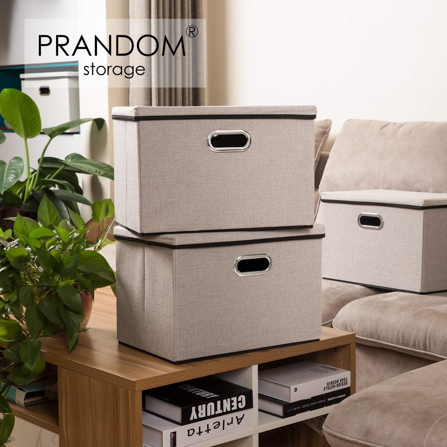 PRANDOM Extra Large Collapsible Storage Bins with Lids [3-Pack] Linen Fabric Foldable Storage Baskets Boxes Organizer Containers Cube with Cover for Bedroom Closet Office Nursery (22.8x15.7x13.8)