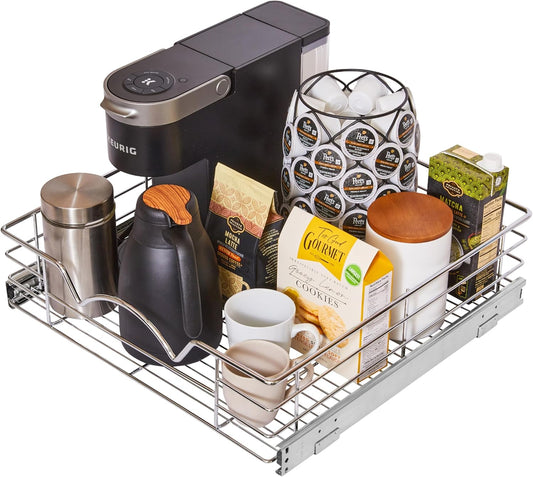 HOLDN’ STORAGE Heavy-Duty Premium Collection Pull Out Cabinet Organizer, Cabinet Drawer Slide Outs, Lifetime Limited Warranty - Basket Size 20" W x 21" D x 5" H, Anti-Rust Chrome Finish