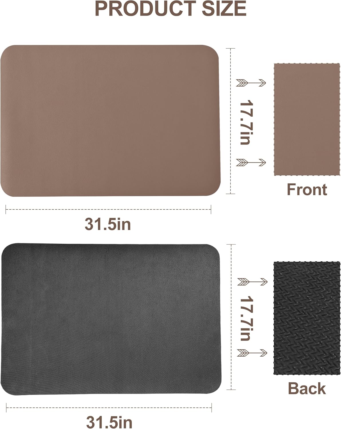 Dish Drying Mat for Kitchen Counter, 17" x 31.5"Dish Drying Pad with Non-slip Rubber Backed, Hide Stain Anti Absorbent for Kitchen Counter, Drying Mat for Coffee Machine Dish Rack (Brown)