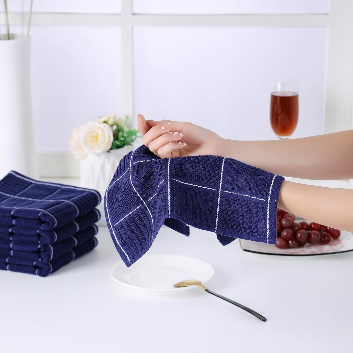 Glynniss Kitchen Towels and Dishcloths Set, Four Kitchen Dish Towels 16x26 Inches, Four Absorbent Dish Cloths for Washing Dishes 12x12 Inches, Cleaning and Drying for Everyday Use Pack of 8 (Pink)