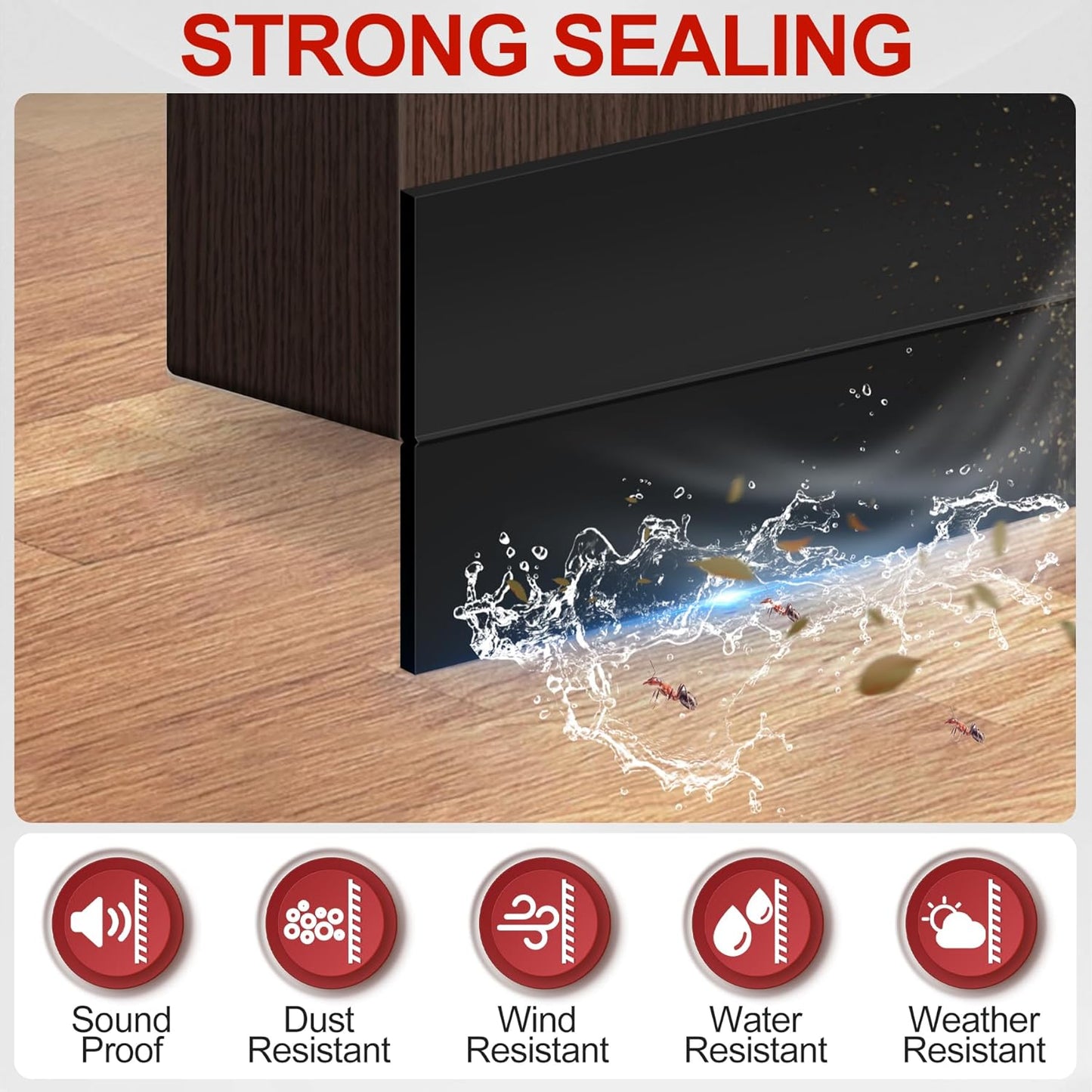 MYFAMIREA Door Weather Stripping 2IN (W) x 10FT (L) Door Draft Stopper Seal Tape Silicone Seal Strip Self Adhesive Shower Sweep Insulation Tape Side Bottom Strip for Sliding Glass Window Gap, Black