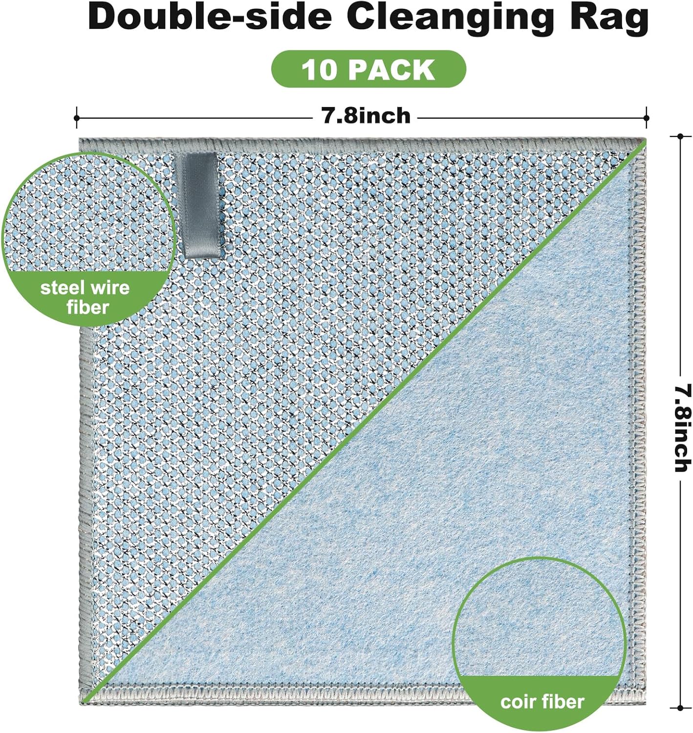 10pcs Non Scratch Wire Dishcloth Multipurpose Wire Dishwashing Rag for Wet and Dry,Metal Scrubbers for Cleaning Dishes,Dual-Sided Kitchen Cleaning Cloth with Mesh,Cleaning Tool for Pot, Blue