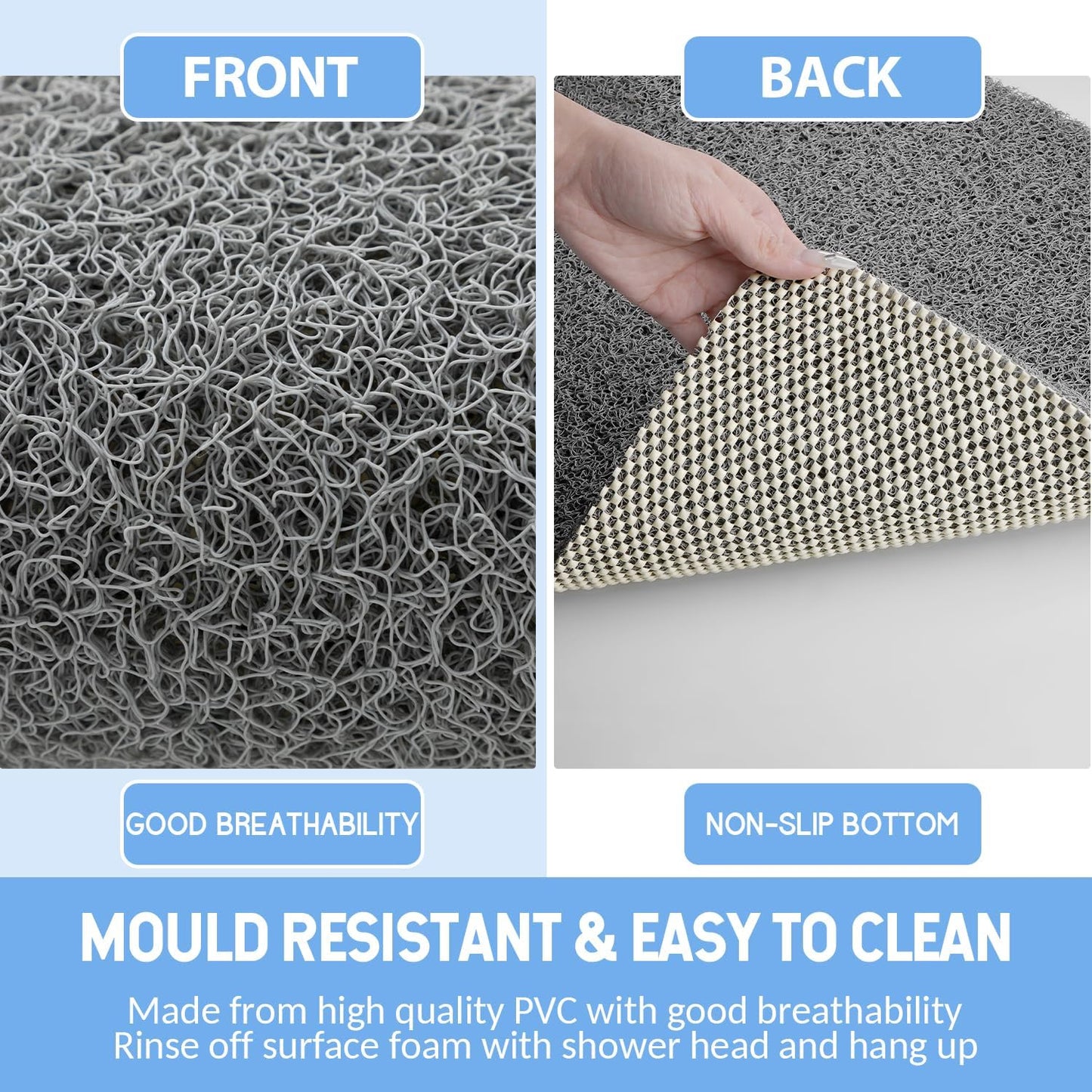 Non-Slip Bathtub Mat, 2 Pack Anti Slip Shower Mat, Fast Drying Bathtub Mats, Foot Scrubber Mat, Anti Slip Mat for Tub, Floor, Bathroom, Kitchen, Home, Hotel (Grey 24"×16"+24"×16")