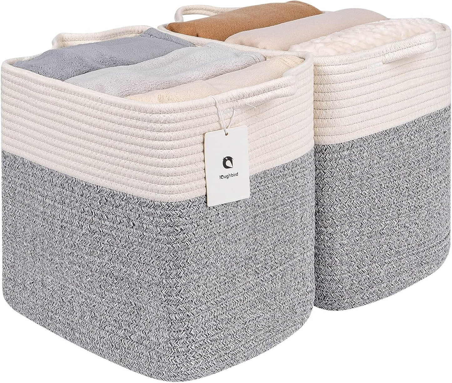 Medium and Large Woven Basket//With Handle, Used for Toys and Fabric Storage Basket used for Storing xl Storage Box, Decorative Storage Box Room 2pack (14L12H Silver Gray, 14L*10W*12H)