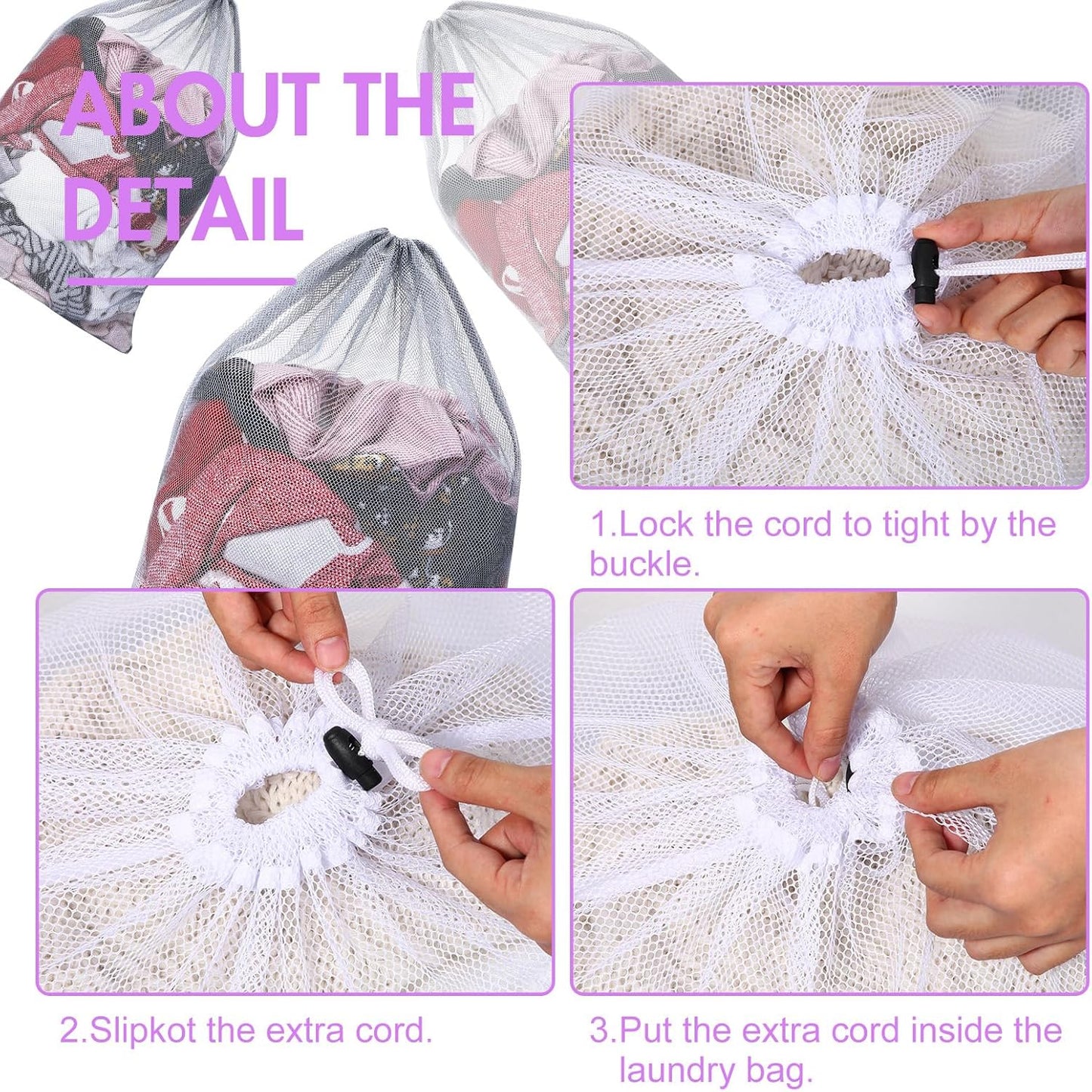 Berlune 30 Pack 24 x 36 Inches Large Mesh Bags for Laundry, Wash bags, Sturdy Mesh Material Closed with Drawstring, Factory, University, Dormitory, Travel and Apartment Dweller (White, Gray)